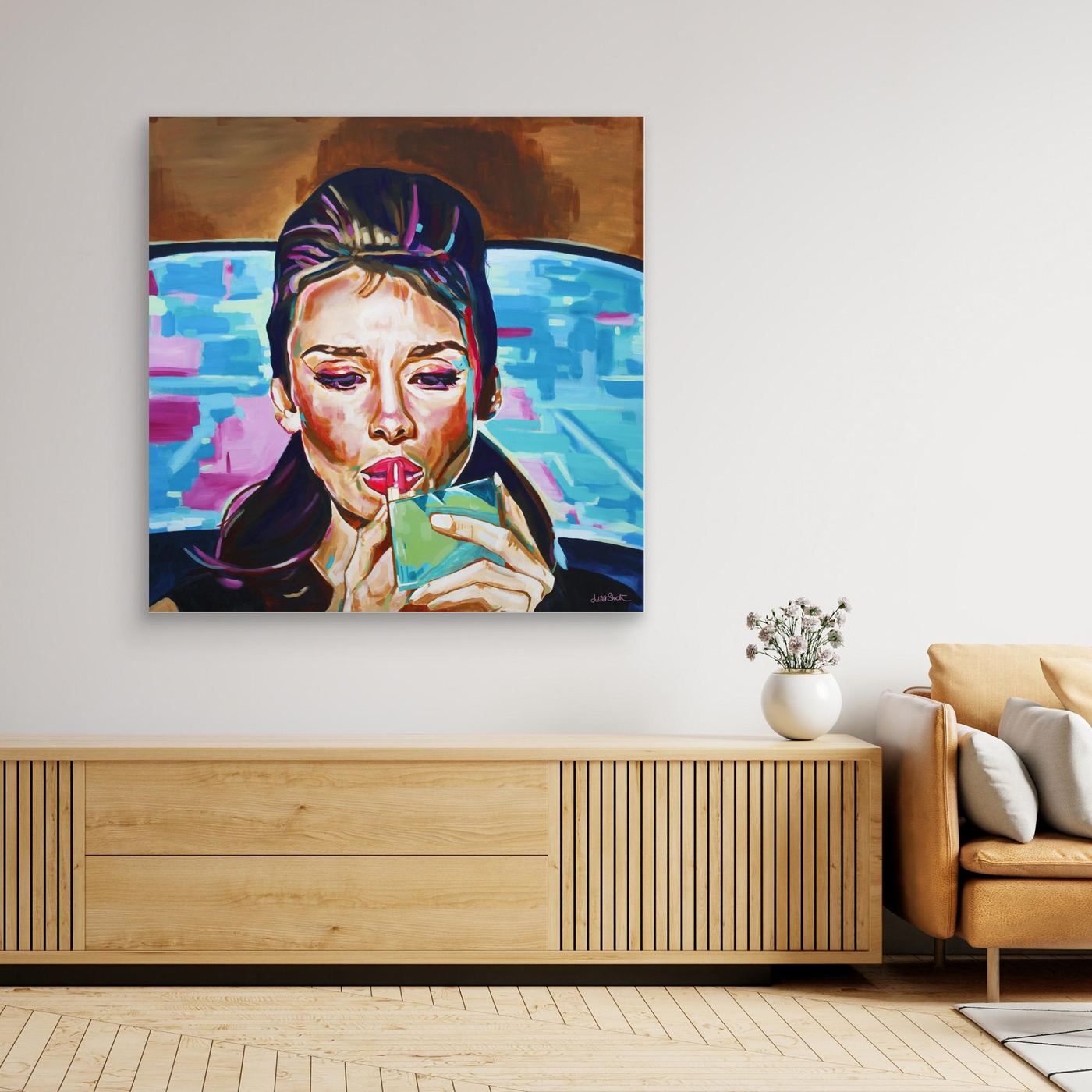 Audrey Hepburn, Pink In The Afternoon - Print on Fine Art Canvas